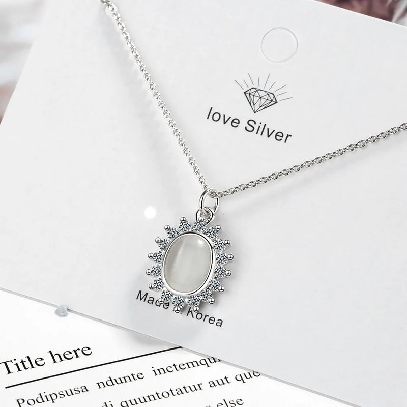 925 Sterling Silver Opal Flower Necklace for Women