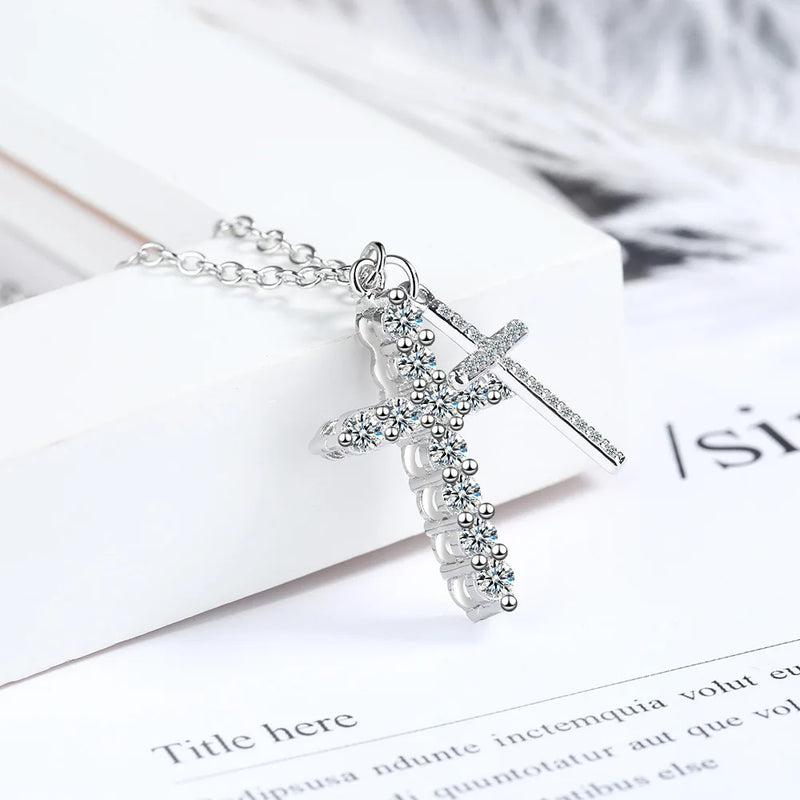 925 Silver Zircon Cross Necklace Women Wedding Jewelry