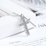 925 Silver Zircon Cross Necklace Women Wedding Jewelry