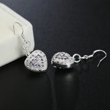 925 Silver Heart Dangle Earrings Wedding Jewelry