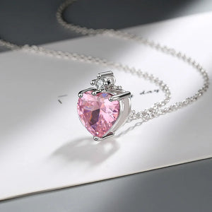 925 Sterling Silver Pink Heart Necklace For Women