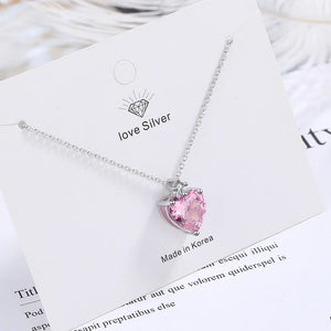 925 Sterling Silver Pink Heart Necklace For Women