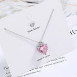 925 Sterling Silver Pink Heart Necklace For Women