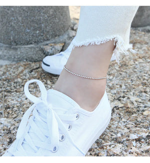 925 Silver Bead Chain Anklet for Women Beach Party Foot Jewelry