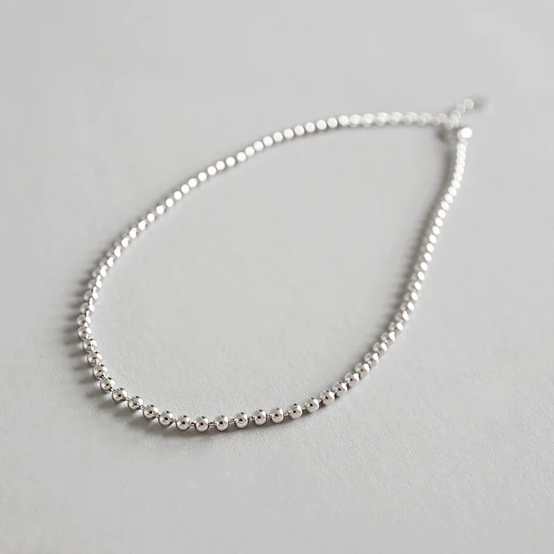 925 Silver Bead Chain Anklet for Women Beach Party Foot Jewelry