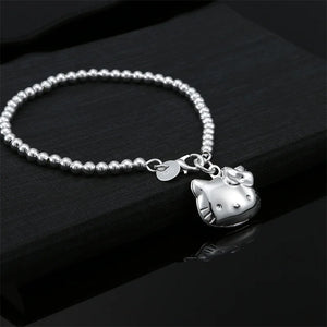 925 Silver Kitty Cat Bracelet Women Jewelry Wedding Accessory