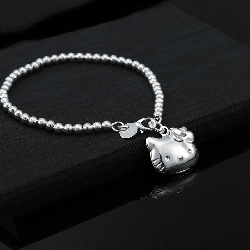 925 Silver Kitty Cat Bracelet Women Jewelry Wedding Accessory