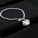 925 Silver Kitty Cat Bracelet Women Jewelry Wedding Accessory