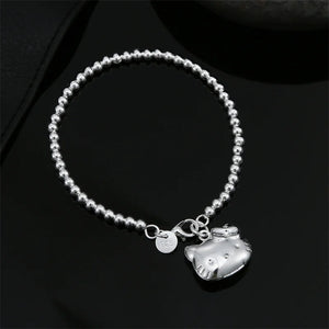925 Silver Kitty Cat Bracelet Women Jewelry Wedding Accessory
