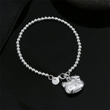 925 Silver Kitty Cat Bracelet Women Jewelry Wedding Accessory