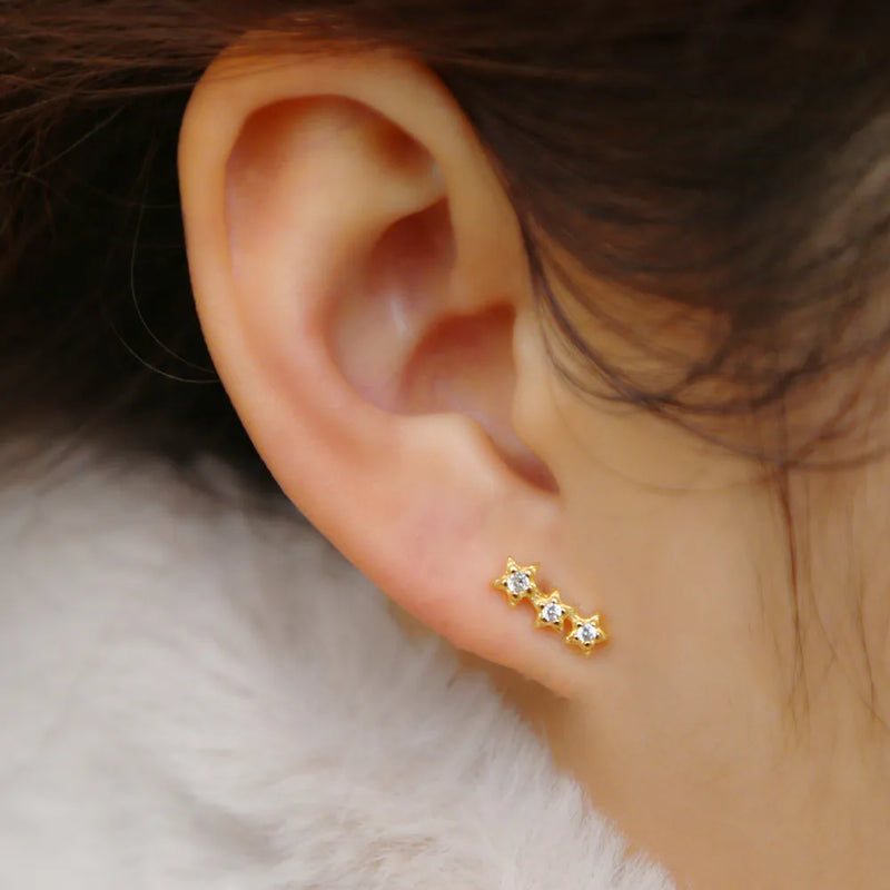 925 Silver Star Mini Stud Earring CZ Delicate Jewelry