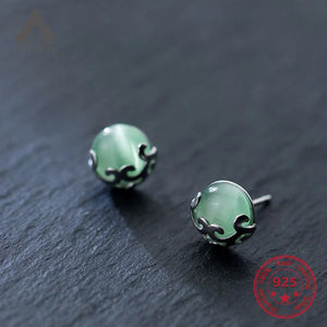925 Silver 10.5mm Chalcedony Jade Stud Earring