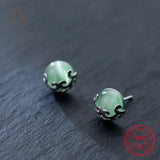 925 Silver 10.5mm Chalcedony Jade Stud Earring