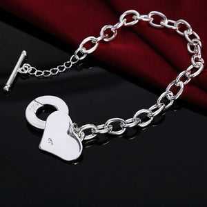 925 Silver Heart Pendant Bracelet for Women Party Jewelry