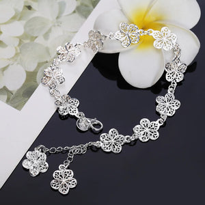 925 Silver Flowers Bracelet for Women Fine Jewelry Wedding Party Christmas