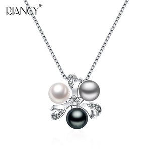 925 Silver Pearl Necklace for Women Freshwater Pearl Pendant Zircon Chain