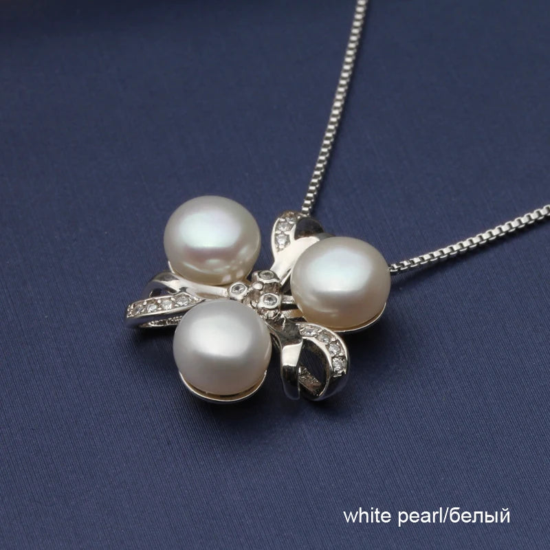 925 Silver Pearl Necklace for Women Freshwater Pearl Pendant Zircon Chain