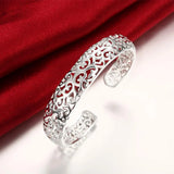 925 Silver Hollow Pattern Bangles for Women, Adjustable Wedding Party Jewelry
