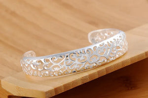 925 Silver Hollow Pattern Bangles for Women, Adjustable Wedding Party Jewelry