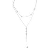 925 Silver Y Shape Double Chain Necklace with CZ Paved Rose Plated Link