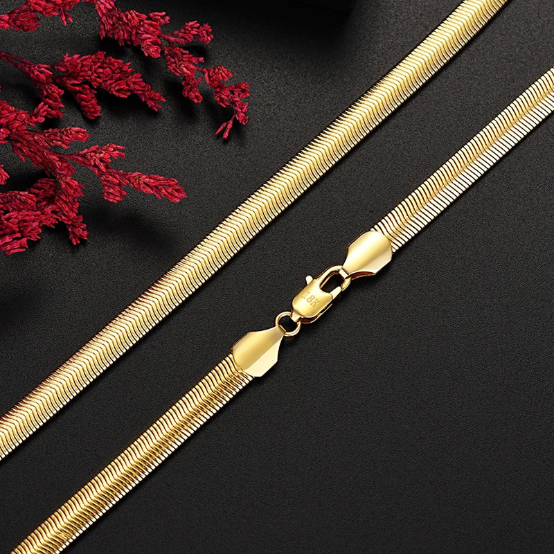 925 Silver Plated 18K Snake Bone Necklace, Wedding Jewelry