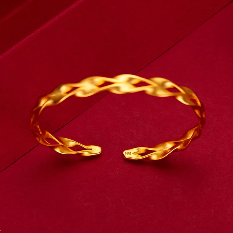 24k Wheat Double Water Ripple Bracelet for Women Wedding Jewelry