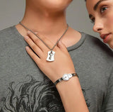 Heart Lock Bracelet & Key Necklace Stainless Steel Love Pendant Couples Set