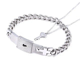 Heart Lock Bracelet & Key Necklace Stainless Steel Love Pendant Couples Set