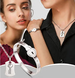 Heart Lock Bracelet & Key Necklace Stainless Steel Love Pendant Couples Set