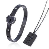 Heart Lock Bracelet & Key Necklace Stainless Steel Love Pendant Couples Set
