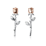 925 Sterling Silver Rose Flower Stud Earrings for Women - Plant Jewelry Gift