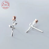 925 Sterling Silver Rose Flower Stud Earrings for Women - Plant Jewelry Gift