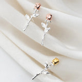 925 Sterling Silver Rose Flower Stud Earrings for Women - Plant Jewelry Gift