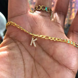 Zircon Initial Letter Charm Anklet for Women's Party Beach Jewelry
