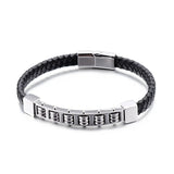 Men's Stainless Steel Abacus Bead Leather Bangle Bracelet