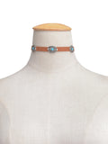 Boho Retro Metal Flower Plate Pine Stone Necklace