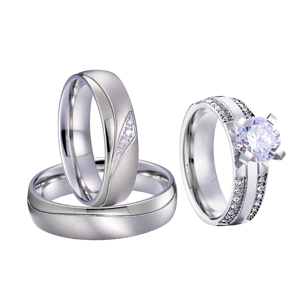 3pcs Couples Wedding Rings Set Men Women Proposal Ringe Marriage