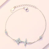 S925 Silver Diamond Gemstone Four Leaf Bracelet Lucky Clover Leaf Bracelet