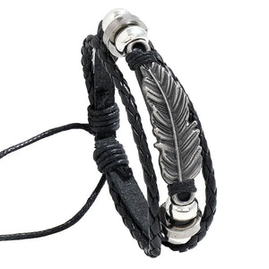 Feather Beaded Leather Bracelet for Men and Women