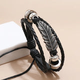 Feather Beaded Leather Bracelet for Men and Women