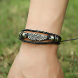 Feather Beaded Leather Bracelet for Men and Women
