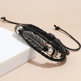 Feather Beaded Leather Bracelet for Men and Women