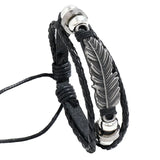 Feather Beaded Leather Bracelet for Men and Women