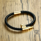 Stainless Steel Nail Leather Bracelet Magnetic Snap Bracelet