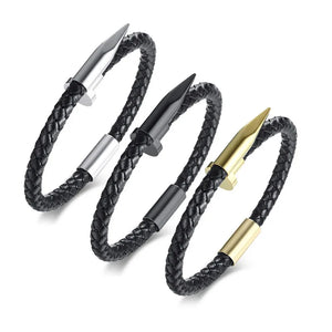 Stainless Steel Nail Leather Bracelet Magnetic Snap Bracelet