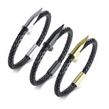 Stainless Steel Nail Leather Bracelet Magnetic Snap Bracelet