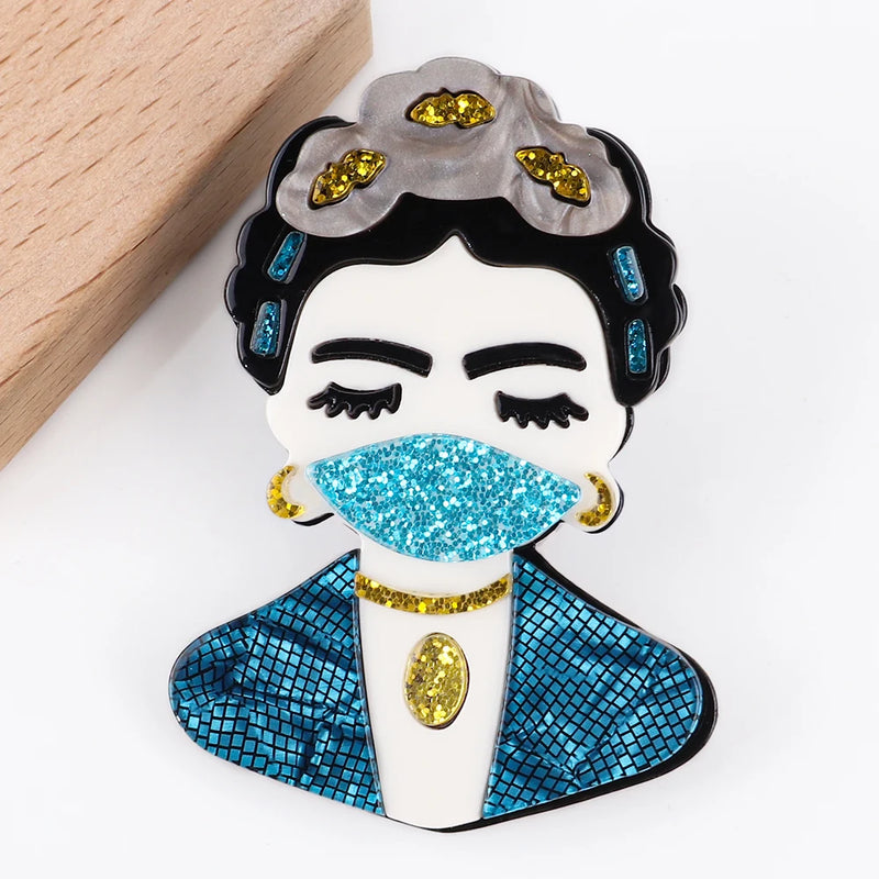 Acrylic Glitter Mask Lady Lapel Pins Brooches for Women