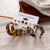 Leopard Print Circle Wide Hoop Earring Set for Women