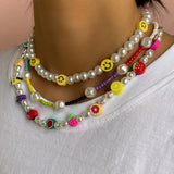 Bohemian Smiley Face Beaded Choker Necklace