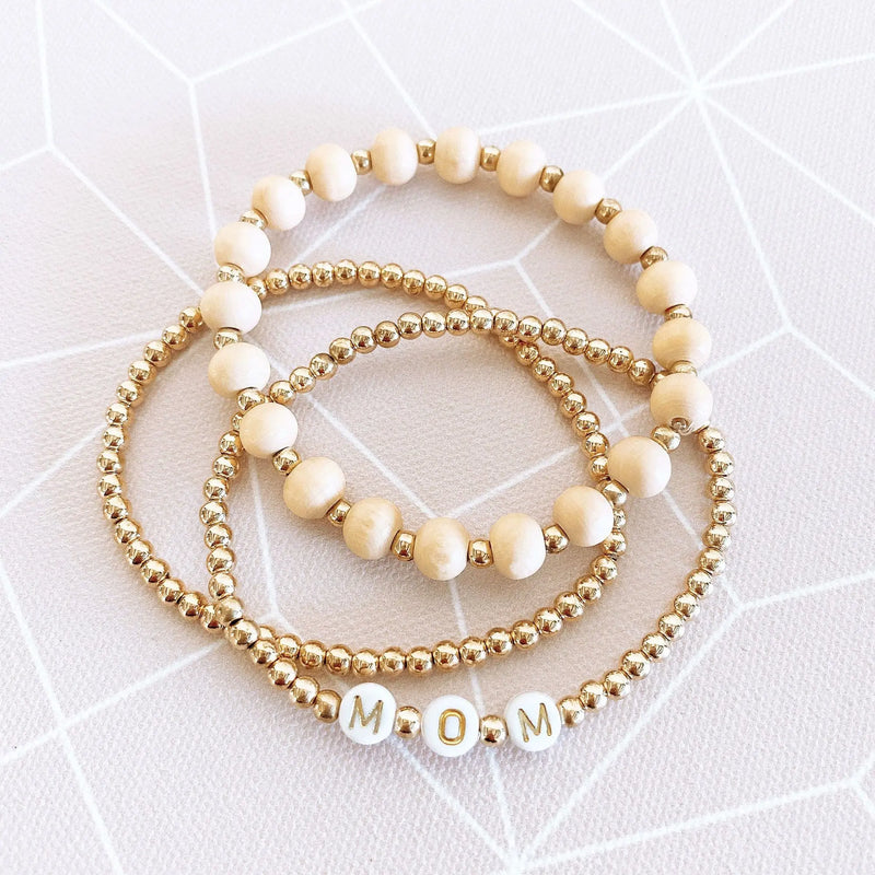 Adjustable Wooden Beaded 3pcs Bracelet Sets Personalized Name Jewelry